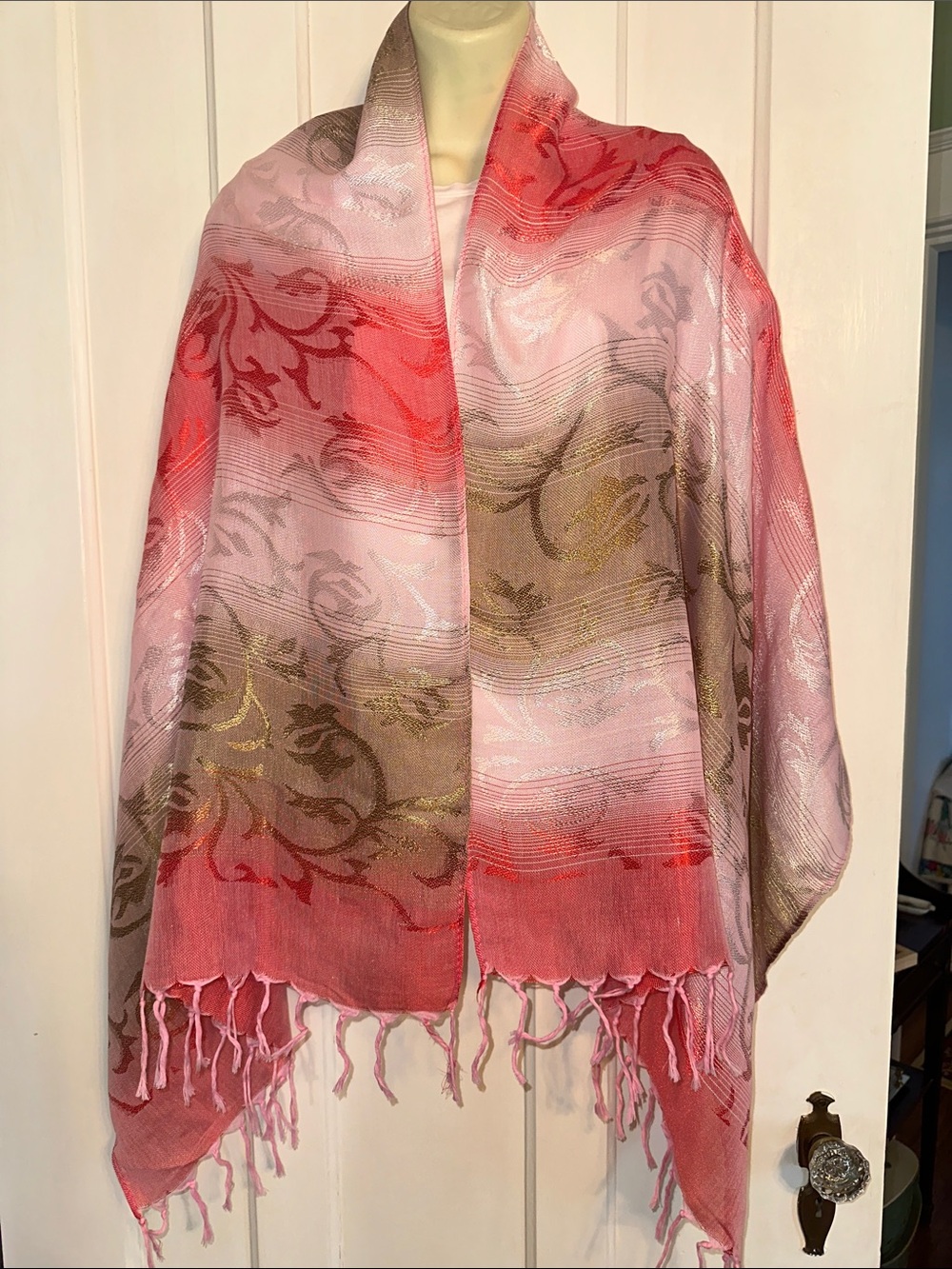 Pink, White, Tan Gradient Floral Scarf/Shawl/Wrap